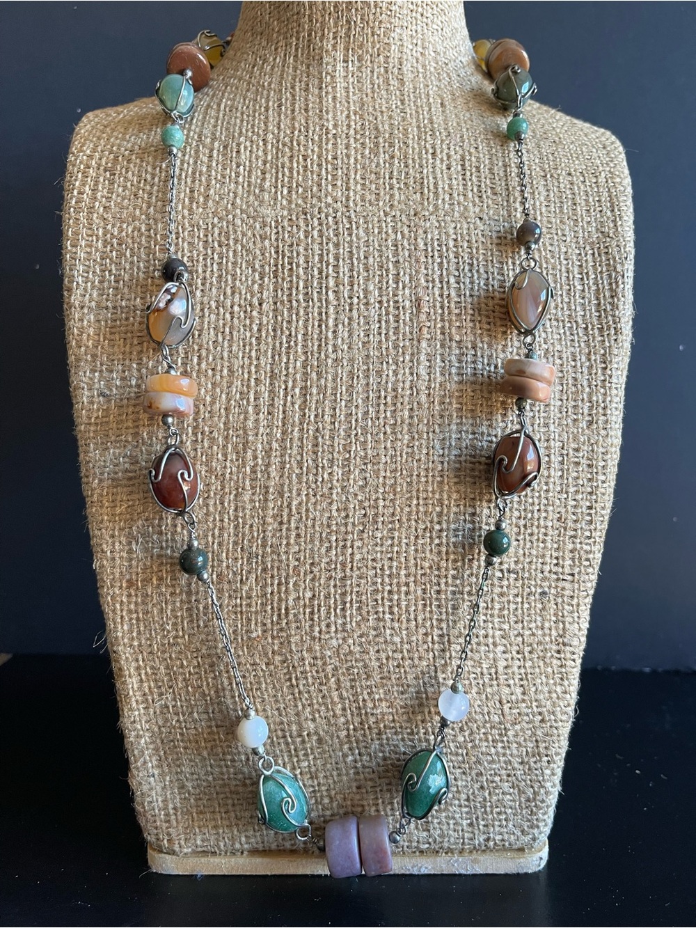 Handcrafted caged Multicolor genuine agate Necklace.